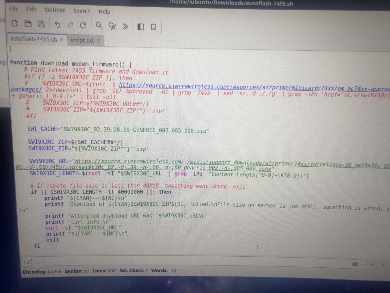 Detail of the changed bash script